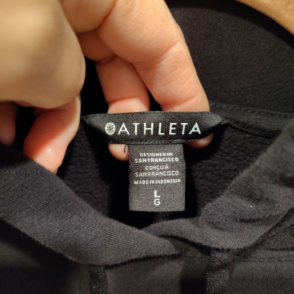 Athleta Women's Black Retro Plush Revive Pullover Hoodie Sz L Casual Workout - Picture 2 of 9